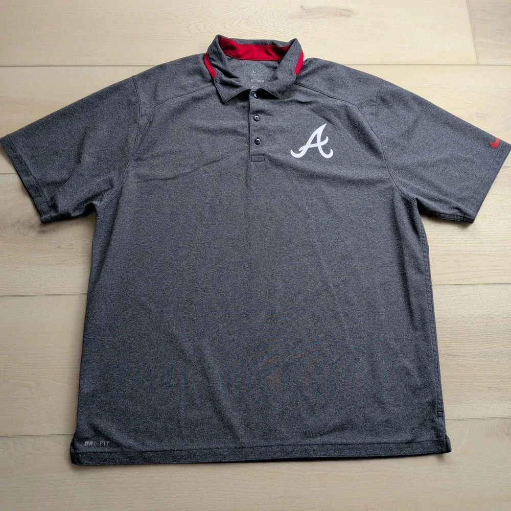 Nike Atlanta Braves MLB Dri-FIT Polo Shirt Mens XL Gray Heather Golf Baseball